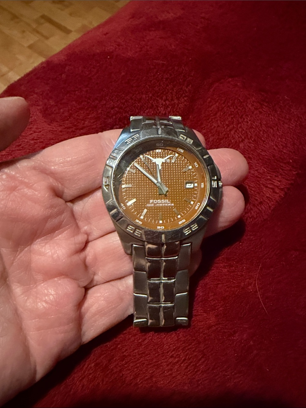 Fossil Men’s College College Stainless Steel Watch with Orange Dial